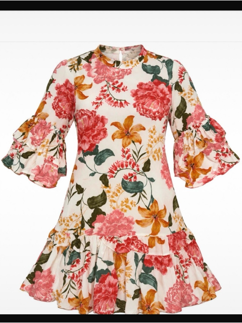 Petal & Pup Floral Ruffle Hem Dress - Pink, Mustard & Green